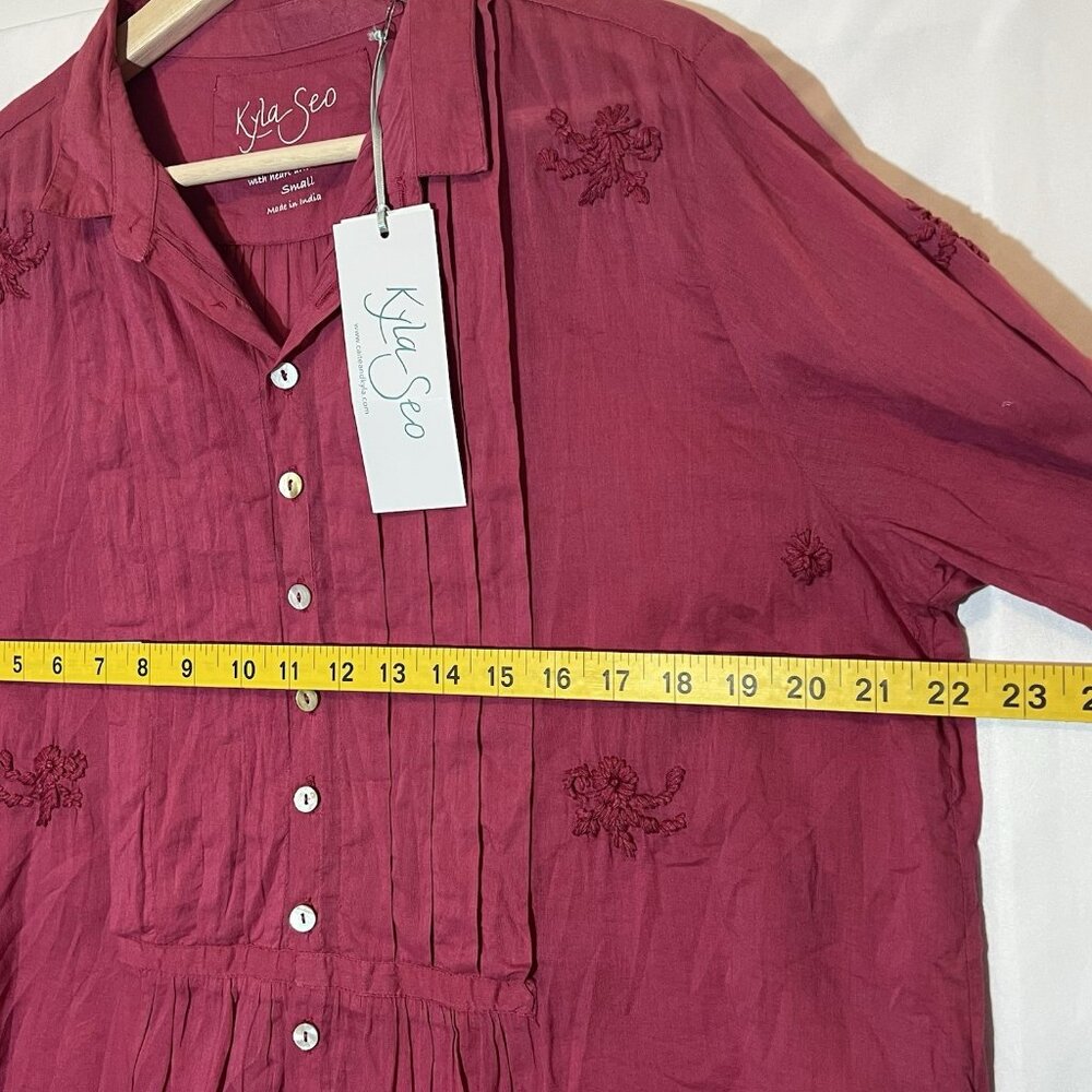 Anthropologie Kyla Seo Blouse Small Size Cotton Embroidery Pink Shirt Buttons - Picture 5 of 13